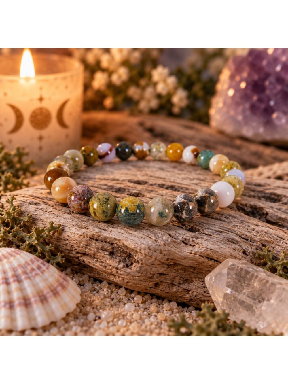 Natural Ocean Jasper Crystal 8mm Stretch Bracelet